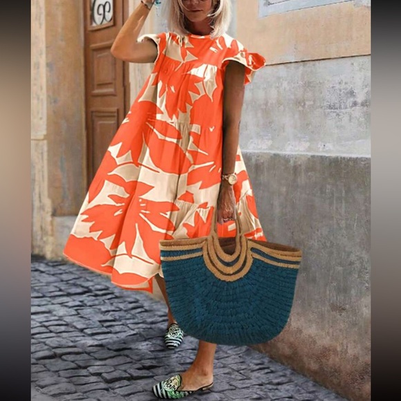 Boho floral tropical print ruffle hem vacation dress - Picture 10 of 10